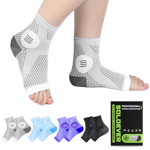 4 Pairs Neuropathy Socks for Women & Men, Toeless Plantar Fasciitis Socks for Achilles Tendonitis Relief, Arch Support, Foot Pain Relief, Compression Ankle Socks for Swelling (Black+Grey+Blue+Purple, X-Large)