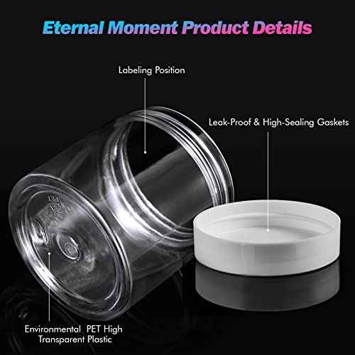 36 Pack 4 OZ Plastic Jars Round Clear Cosmetic Container Jars with White Lids, Eternal Moment Plastic Slime Jars for Lotion, Cream, Ointments, Makeup, Eye shadow, Samples, Potravel Storage