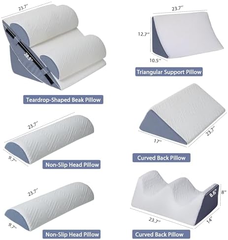 6PCS Orthopedic Wedge Pillow Set for Surgery Recovery & Acid Reflux – 30D High-Density Foam Bed Support for Back, Legs, and Knees – Adjustable Modular Body Positioning System with Breathable Covers