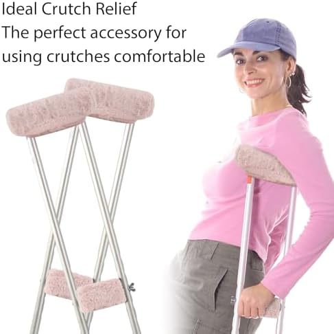 4-Pack Premium Fluffy Crutches Padding, Ultra-Soft Breathable Crutch Pads for Armpits and Hand Grips, Machine Washable Crutch Cushions, Comfort Fit for Adults and Youth (Pink)