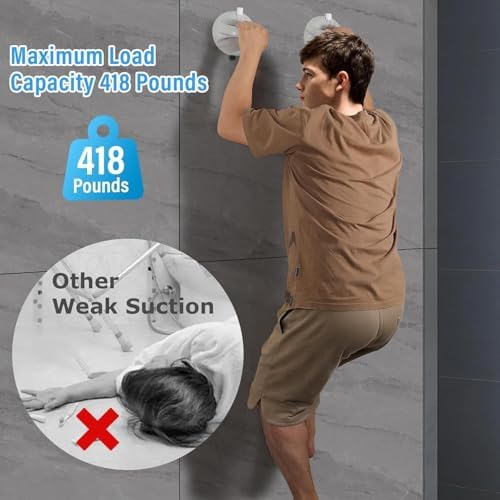 Safety Suction Shower Grab Bar, Glow in The Dark Shower Grab Bar with 418 Pounds Capacity, Shower Handles for Elderly Suction, Handicap Grab Bar for Bathroom, Bathtub, Toilet, Gray