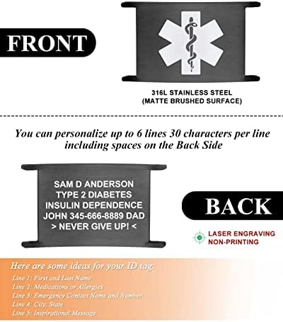 Personalized Sport Medical Alert Bracelets for Women Men - Custom Medical ID Bracelets with Free Engraving - Hook and Loop/Elastic/Stainless Steel/Silicone Watch Wristband Emergency Bracelet