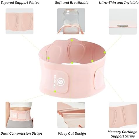 Ultra Thin Back Brace for Lower Back, Breathable Lightweight Back Brace for Women & Men (Pink, Small)