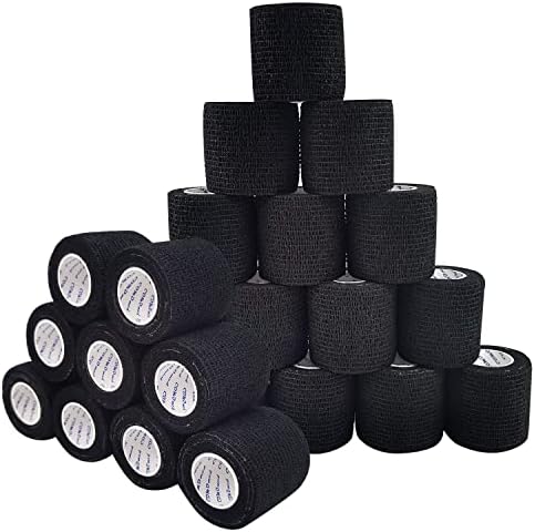 Self Adherent Cohesive Bandage 2" x5 Yards First Aid Bandages Stretch Sport Athletic Wrap Vet Tape for Wrist Ankle Sprain and Swelling,Black(24 Rolls)