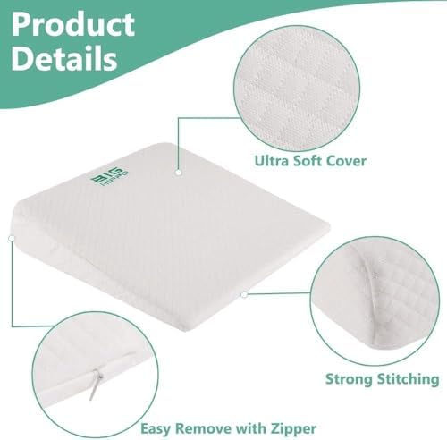 Big Hippo 7.5" Bed Wedge Pillow Memory Foam Cushion，Pillow Wedges for Sleeping and Acid Reflux, Leg, Neck Pain, Snoring, Include Removable Washable Cover, 24 x22 x7.5 inches