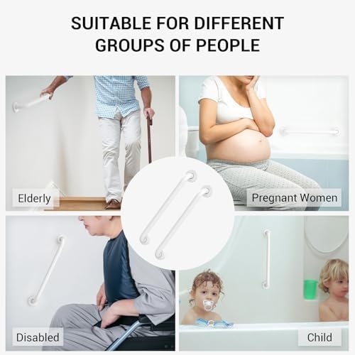 2 Pack 16 Inch Grab Bars for Wall White, Safety Shower Grab Bars for Seniors Elderly Handicapped, Handicap Grab Bars for Shower with Concealed Screws, Tesuchan