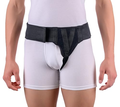 Left Side Inguinal Hernia Groin Belt with Compression Pad Black (XL 44-48)