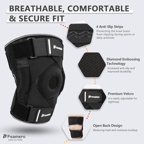 Plus Size Knee Brace for Knee Pain, with Hinges & Cross Compression Straps for Meniscus Tear, Arthritis, Joint Support Adjustable for Men & Women, Obese People (3XL/4XL)