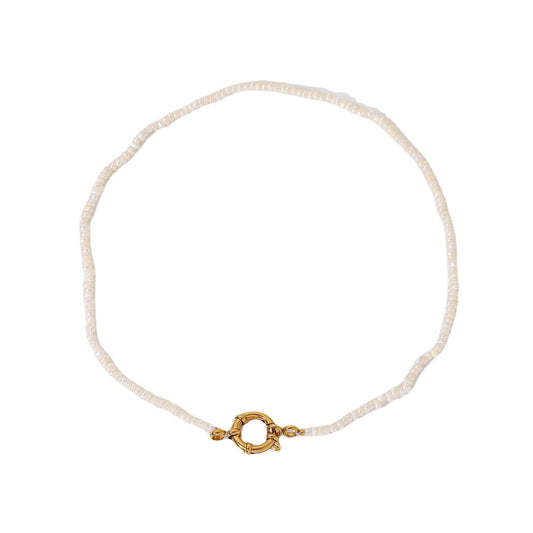 14K Gold Pearl Clavicle Necklace, OT Buckle Freshwater Pearl Beaded Necklace, Beautiful Women's Day, Birthday Gift for Wife,Girlfriend (style one, 14K)