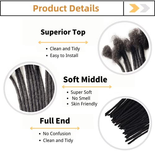 Loc Extension Human Hair 10inch 0.6cm Width 100% Permanent huamn hair Dreadlocks Extension Dyeable Rinse Handmade loc Extension for Men Women (40Strands Natual Black)