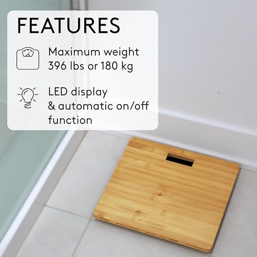 Wooden Bamboo Bathroom Body Weight Scale with Digital LCD Display, Maximum Capacity of 396 lbs, Adding a Stylish & Modern Touch to Your Toilet