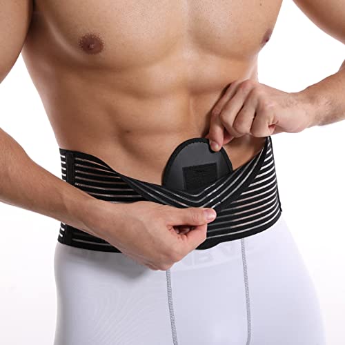Umbilical Hernia Belt for men & women. Abdominal Binder - compression pad for naval (double thickness). Hernia support belt: ventral, incisional, epigastric, belly button hernias. Prevention aid (L/XL)