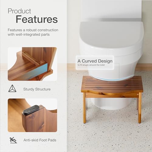HOLANA 9" Acacia Poop Stool for Bathroom Adults - Squatting Toilet Stool for Kids - Pooping Stool Squat with Anti Slip Layer - Bathroom Stools for Sitting/Travel (Acacia Wood 9 Inch Height)