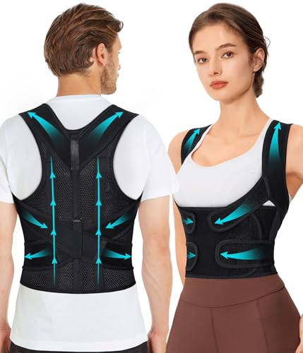 URSEXYLY Back Brace Posture Corrector for Women Breathable Posture Brace Adjustable Full Back Support Brace,Upper and Lower Back Pain Relief(X-Large,Black)