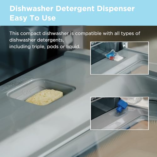 COMFEE' Countertop Dishwasher, Portable Dishwasher with 6L Built-in Water Tank, Mini Dishwasher with More Space Inside, 7 Programs, UV Hygiene& Auto Door Open, for Apartments, Dorms& RVs, White