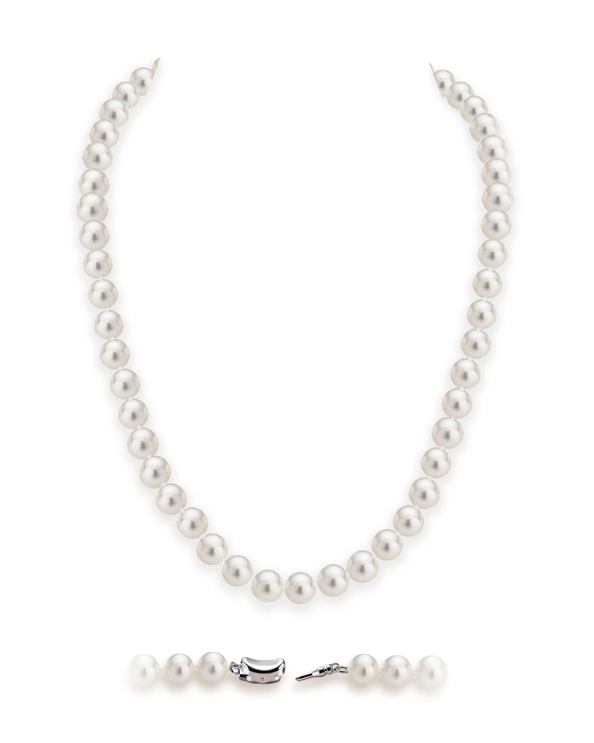HUWODY Round White Simulated Shell Pearl Necklace Strand Pearl Choker Necklace Jewelry for Women 8mm 18inch