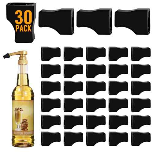 30 Pack Coffee Syrup Pump Tip Covers - Black Rubber Pourer Cap for Syrup Pump, Sugar, Condiments, Olive Oil, Liquor Bottle, Long Lotion Pumps