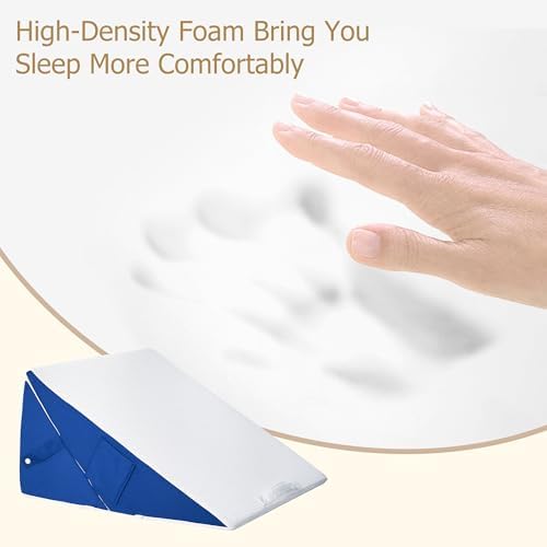 Wedge Pillow for Sleeping, 7-in-1 Adjustable Bed Wedge Pillow for Back/Leg Support, 10" & 12" Triangle Pillow Wedge Elevated Pillows for Sleeping with Handle and Washable Cover, Blue & White