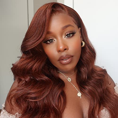 UNICE Reddish Brown Body Wave Human Hair 4x4 Lace Closure Free Part, Brazilian Human Remy Hair Auburn Brown Body Wave Human Hair Closure 33B Color 18 inch