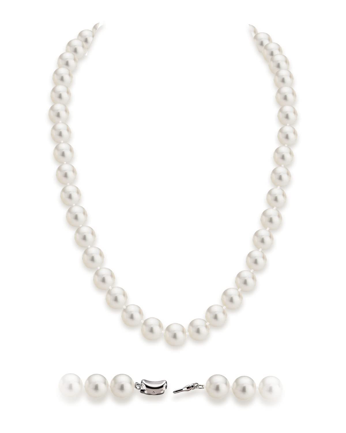 HUWODY Round White Simulated Shell Pearl Necklace Strand 10mm Pearl Choker Necklace Jewelry for Women 18inch