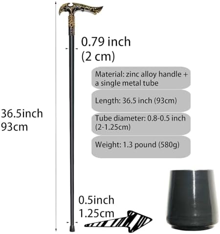 Walking Cane for Men & Women & Seniors - 36.5 Inch Heavy Duty 500+ lbs Capacity, Ergonomic Handle, Ornate & Decorative, Elegant Matte Black & Silver Metal Cane with Goth & Gothic Aesthetic