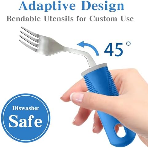 Adaptive Utensils (3-Piece) - Bendable Adaptive Utensils Weighted Stainless Steel Set, Non-Slip Handles for Hand Tremors, Arthritis, Disabled People,Parkinson’s or Elderly,Knives, Fork, Spoons