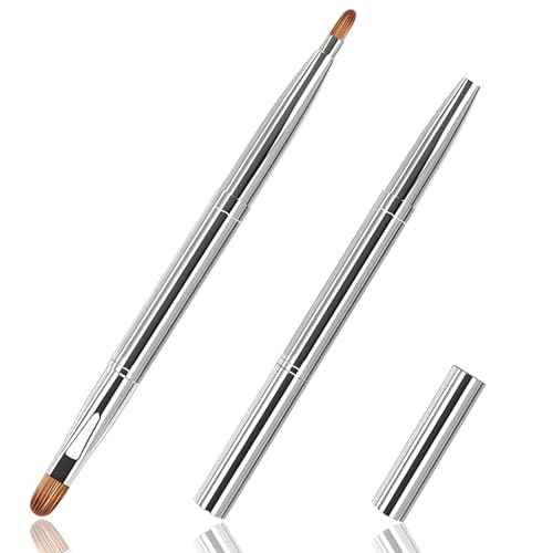 Silver Dual Ended Retractable Lip Brush ? Portable Lip Brush for Lipstick & Lip Gloss, Eyeshadow Applicator, Travel-Friendly Makeup Brush, Includes Lid, Great Gift for Makeup Lovers