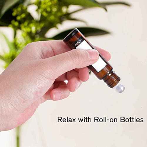 PrettyCare 4 Pack, 10 ml Essential Oil Roller Bottles with Stainless Steel Roller Ball - Refillable Leak-proof Empty Thick Amber Glass Roll on Bottles with Metal Caps for Travel, Perfume