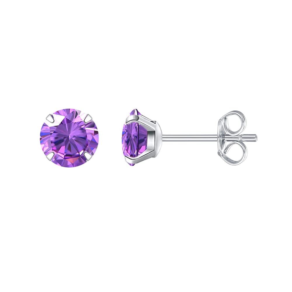 Limerencia Hypoallergenic G23 Titanium Earrings, F136 Implant Grade Pure Titanium, Suitable for Sensitive Ears with Birthstone Crystals CZ Simulated Diamonds (Purple)