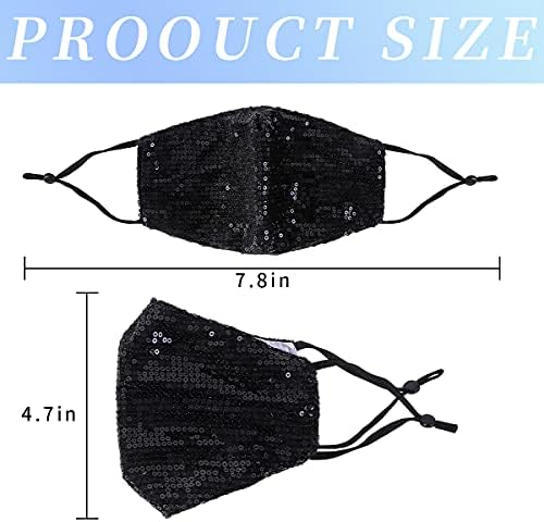 6 Pcs Washable Glitter Bling Women Face Mask. Breathable Reusable Adjustable Fashion Masquerade Facemasks With Pocket.