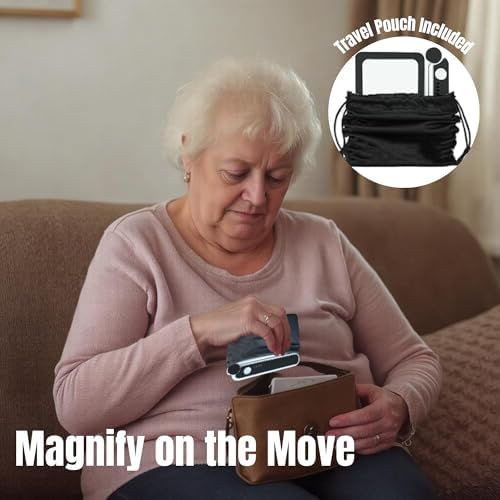 MAGNIPROS Rechargeable 4X Magnifying Glass with Light for Reading, Large Foldable LED Page Magnifier, Dimmable Handheld Rectangle Magnifier for Seniors, Small Print, Low Vision Books
