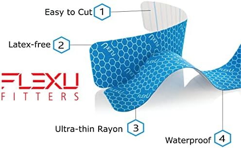 FlexU Kinesiology Tape - 60 2" x 10" Pre-Cut Strips for Lower Back, Knees, & Shoulders; Pain Relief & Support for Muscles & Joints, Shoulders, Knees & Back, Rheumatism, Gout, Osteoporosis (Blue)