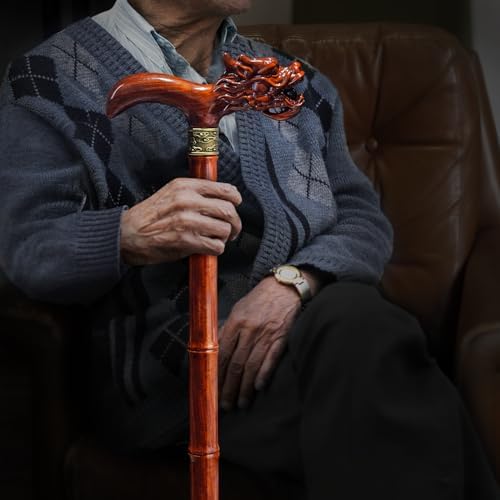 Wooden Cane, Hand Carved High-end Walking Cane for Men and Women, Lightweight Design Support Up to 500lbs Dragon Canes for Seniors, Suitable for Discerning Personal and Gift Use