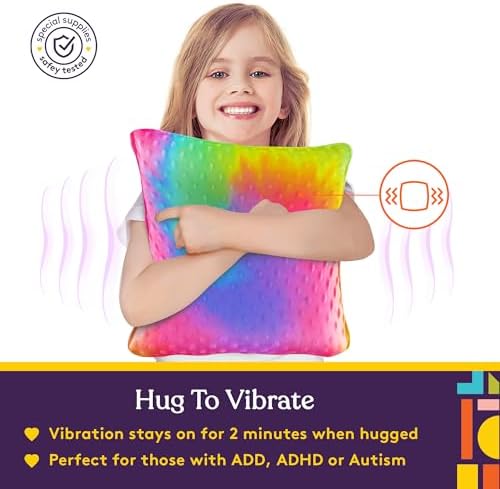 Special Supplies Vibrating Pillow Sensory Pressure Activated for Kids and Adults, 12” Plush Minky Soft Cover, Textured Therapy Stimulation Bumps- 3 Vibration Modes, Music & Voice Recording-Multi-Color