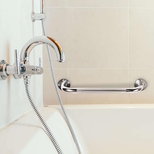 32 Inch Grab Bars for Bathtubs and Showers - Chrome Knurled Bathroom Safety Rail Handle - Non Slip Textured Grip Handicap Grab Bar for Seniors, 250 lbs Weight Support Capacity