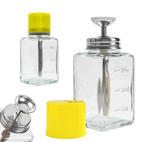 5 Oz/ 150ml Glass Push Down Pump Dispenser Bottle With Cap Push Down Glass Empty Pump Dispenser for Alcohol Makeup Clear Refillable Bottle Hand Pumping Press Container (1pcs - Square Shaped)