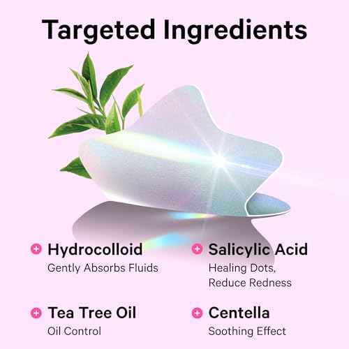 Sosky Hologram Pimple Patches for Face, Hydrocolloid Acne Patches with Salicylic Acid, Cute Star Zit Stickers,Colorful Blemish Covers,48 Count Pink Flower