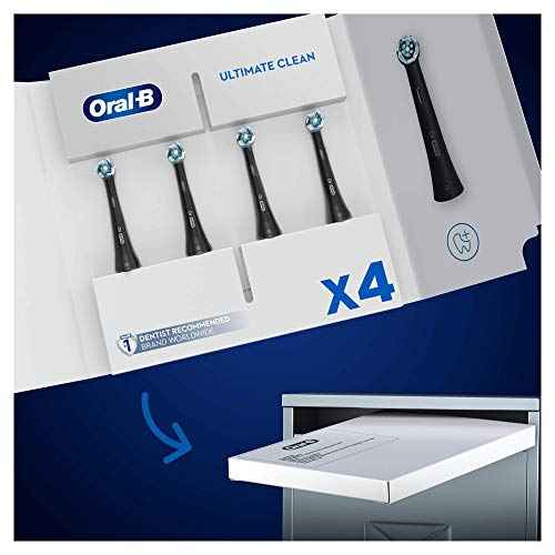 Oral-B iO Ultimate Clean Electric Toothbrush Head, Twisted & Angled Bristles for Deeper Plaque Removal, Pack of 4, Suitable for Mailbox, Black