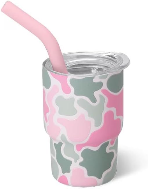 Swig Life Swig Shots Insulated Tumbler 2oz, Stainless Steel Mini Tumbler with Lid and Silicone Straw, Double Wall & Vacuum Sealed, Mini Tumblers for Shots (Blushing Camo)