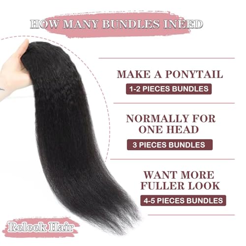 12A Kinky Straight Human Hair Bundles 20 20 20 Inch 100% Real Virgin Human Hair Yaki Straight Bundles Sew In Human Hair Extension for Black Women Natural Color