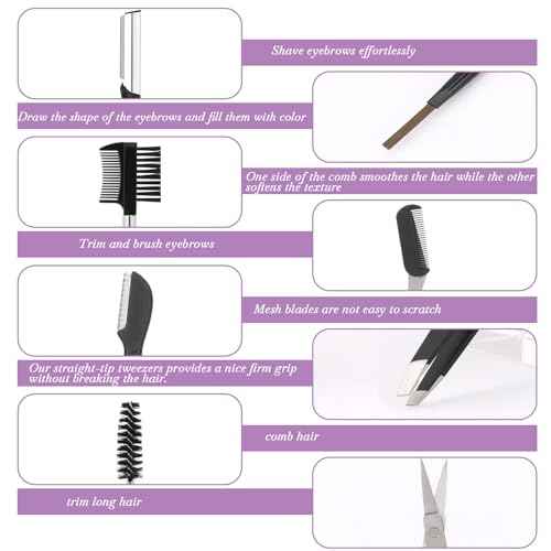 Professional Eyebrow Shaping Grooming Kit,8PCS/SET Eyebrow Grooming Kit with Leather Bag Eyebrow Trimming Kit With Razor Eyebrow Scissors Eyebrow Brush for Women & Men(Black)