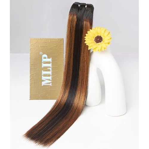 mlip Raw Indian Hair Bundle Straight, Enhanced Quality Bundle, 18A Virgin Hair 14 inches, No Tangle Shedding, Triple the Lifespan, Keep Texture Silky Soft After Multiple Washes, Highlight Color