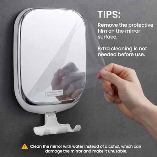 TAILI Shower Mirror Fogless with Razor Holder for Shaving, Anti Fog Bath Mirror with Powerful Suction NO-Drilling, Removable, Shatterproof, Wall Mounted Bathroom Accessories,White
