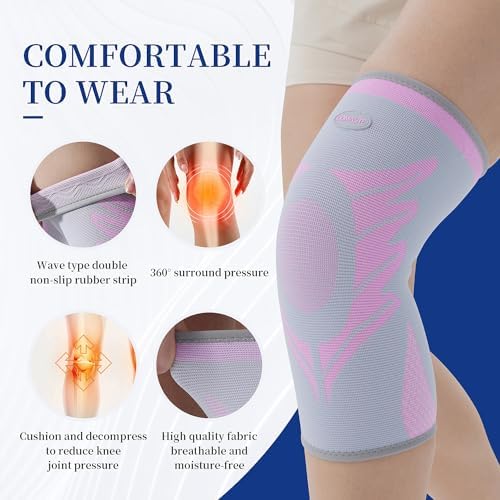 Sports Slim Knee Braces for Women - No-Slip Knee Compression Sleeve for Dance, Yoga, Knee Support for Knee Pain, Joint Pain Relief(Phalaenopsis, XL, 2 Pack)