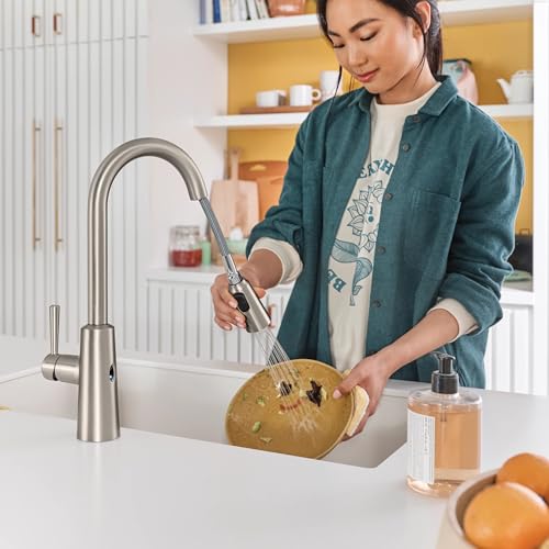 Moen Riley Spot Resist Stainless Hands-Free Touchless Sensor Single Handle Pull Down Kitchen Faucet, 7402EWSRS