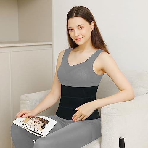 Abdominal Binder Post Surgery - Elastic Belly Band Compression Stomach Wrap Tummy Tuck Belt - Skin Friendly, Breathable, Soft - (45" - 60") 3 Panel - 9" BLACK
