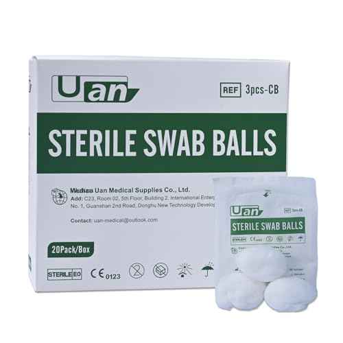 Medical Cotton Balls - Sterile Cotton Ball for Medical Use, 100% Cotton Sterile (3balls/Pack; 20pack/Box)