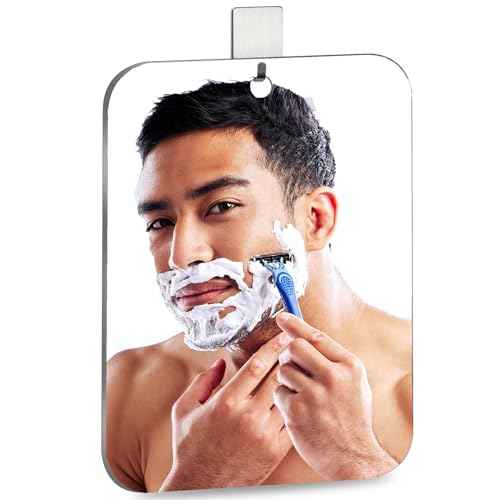 Shatterproof Shower Mirror Fogless for Shaving with Hook (Medium 8x6 inch)40% Cheaper Than the Original,Unbreakable Deluxe Plexiglass Makeup Mirror,Bathroom Wall Hanging,Portable Handheld Camping