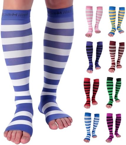 Doc Miller Compression Socks for Pregnant Women – Wide Calf, Open Toe Knee Sleeve 15-20 mmHG,Toeless Pregnancy Stockings for Varicose Veins, Footless Shin Splint Relief, 1 Pair