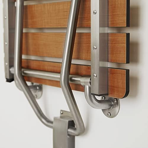 Seachrome 32-inch x 15-inch in ADA Folding Wall Mount Bathroom Shower Seat Bench, Teak Phenolic Seat
